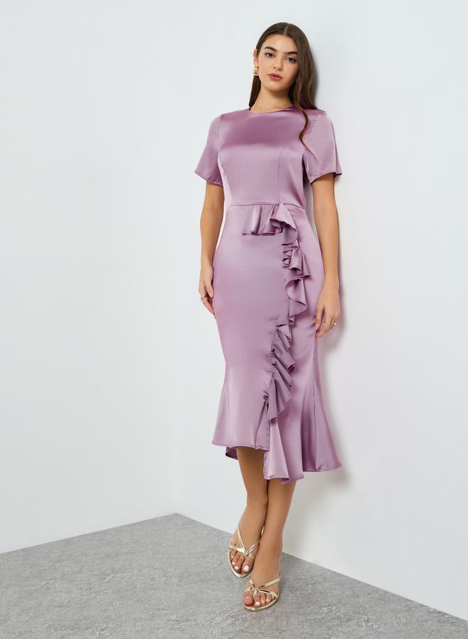 Styli Women Lilac Ruffle Detail Sheath Midi Dress - Image 2